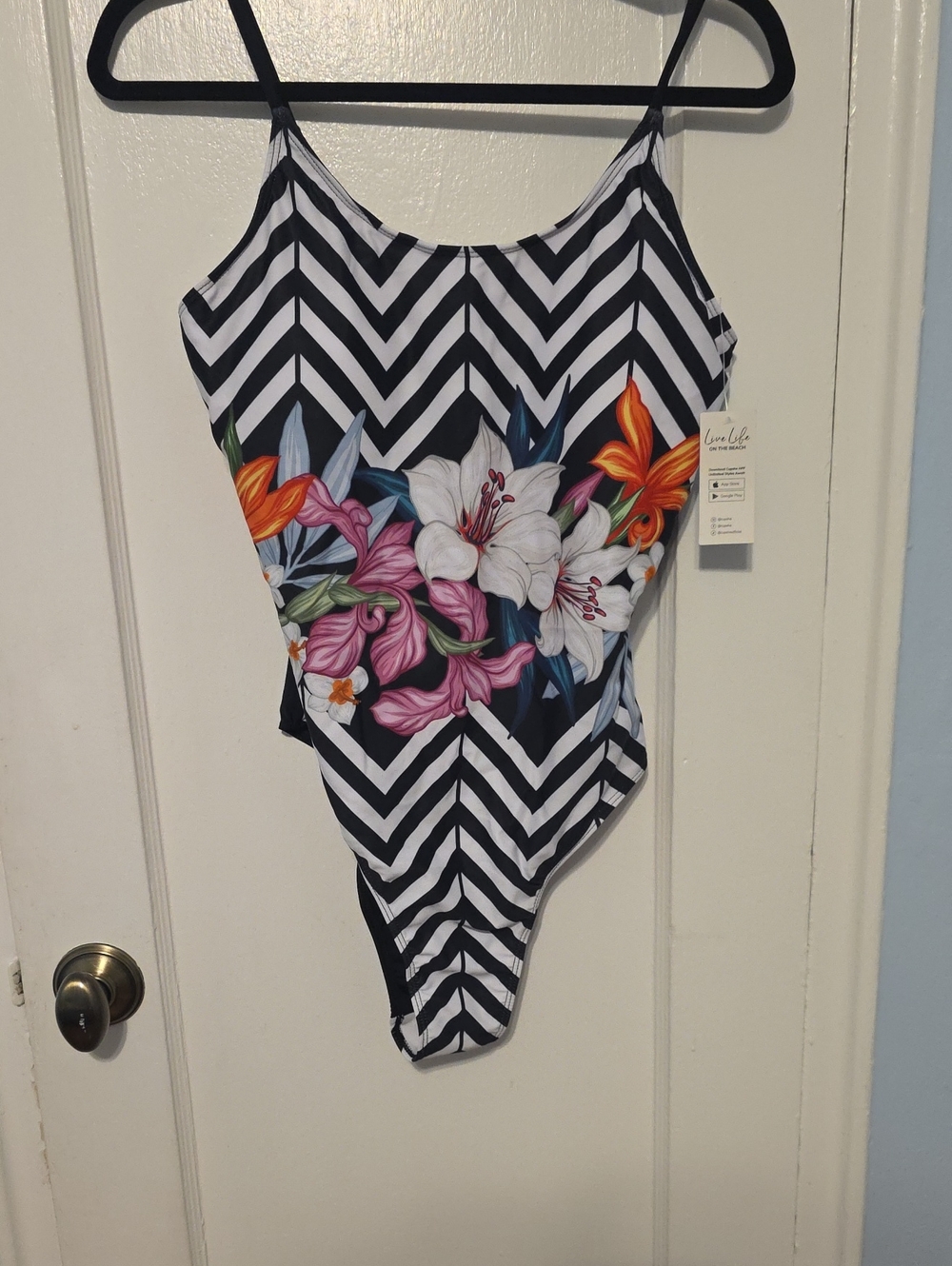 Lula Life Girls Black & White Chevron Floral One-Piece Swimwear